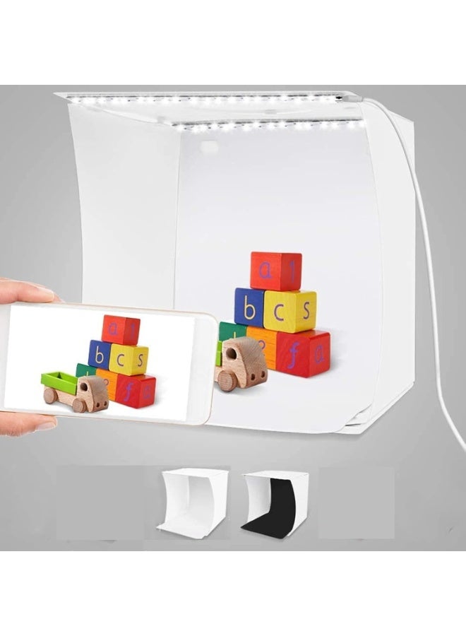 صندوق استوديو تصوير مزود بإضاءة LED، طقم خيمة إضاءة تصوير محمولة كبيرة الحجم 40 سم، صندوق إضاءة ناعم أبيض قابل للطي مع 2*35 مصباح + 2 خلفيات لعرض المنتجات (أسود - أبيض) - Image 1